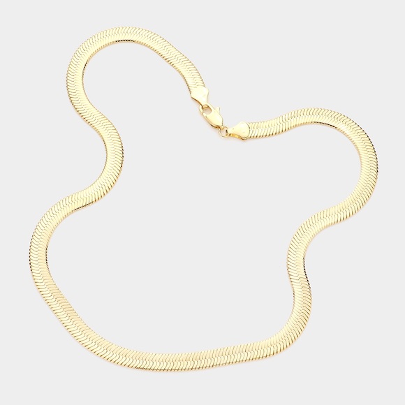 14K Gold Plated Herringbone Chain Metal Necklace - Picture 5 of 6